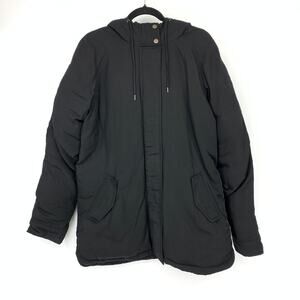 Old Navy Parka Jacket Womens Size MT Black Brown Faux Fur Lined Hood